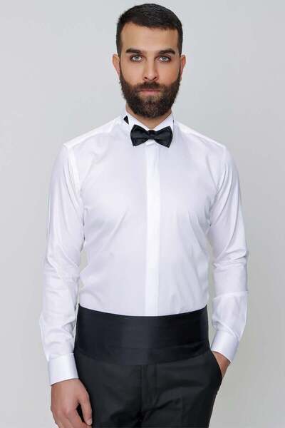 Efor Men's Slim Fit Double Cuff Ata Collar Ecru Groom Suit Tuxedo Shirt Gk 148