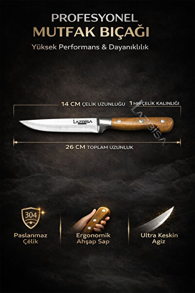 LAZBİSA Hand Craft Mutfak Bıçak Seti Et Ekmek Sebze Meyve Bıçağı 6 Lı Set Günlük Kullanım ( Mtf-001 )