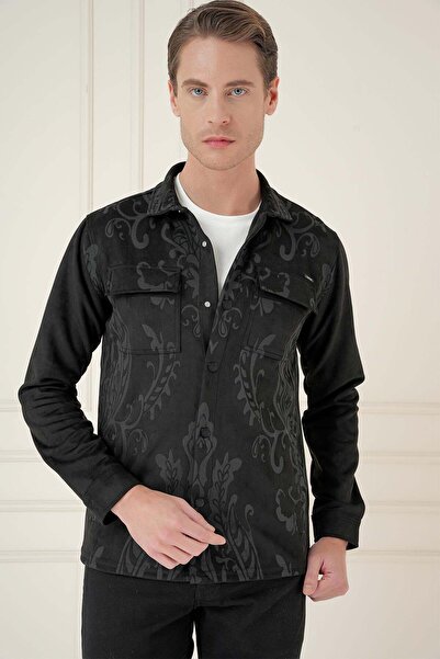Efor Erkek Slim Fit Siyah Klasik Gömlek Ceket G 1578