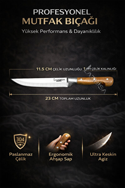 LAZBİSA Hand Craft Mutfak Bıçak Seti Et Ekmek Sebze Meyve Doğrama Bıçağı 4 Lü Günlük Kullanım ( Mtf-070 )