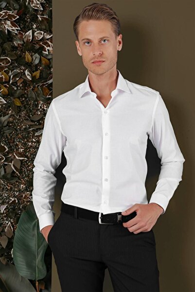 Efor Erkek GK 701 Slim Fit Beyaz Klasik Gömlek