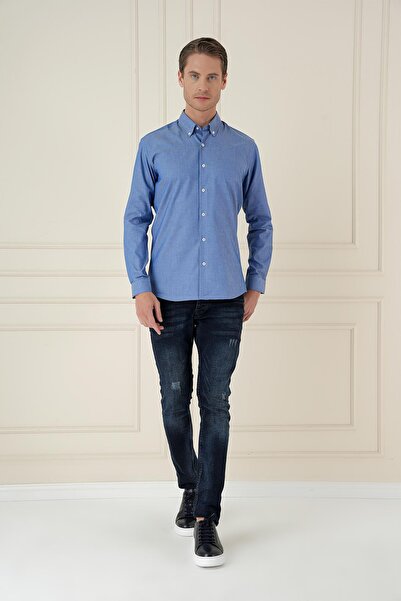 Efor Erkek Slim Fit Koyu Mavi Klasik Gömlek GK 748
