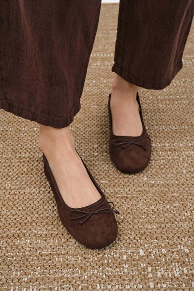 Mio Gusto Amelie Καφέ Μπαλαρίνες με Ανοιχτή Πλάτη και Φιόγκο