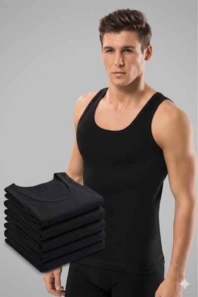 Pi Giyim 6-Piece Men's Cotton Combed Undershirt – Black