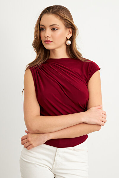 NEW JOURNAL Γυναικεία μπλούζα μπορντό με μισό ψαράδικο σχέδιο APP1205
