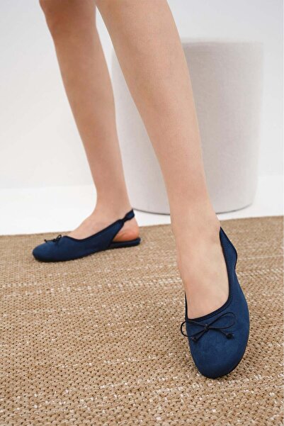 Mio Gusto Μπαλαρίνες Amelie σε σκούρο μπλε χρώμα με ανοιχτή πλάτη και φιόγκο