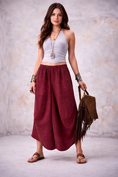 EREN STYLE Ιταλικό λινό φαρδύ παντελόνι με τσέπες (μέγεθος 36-48)