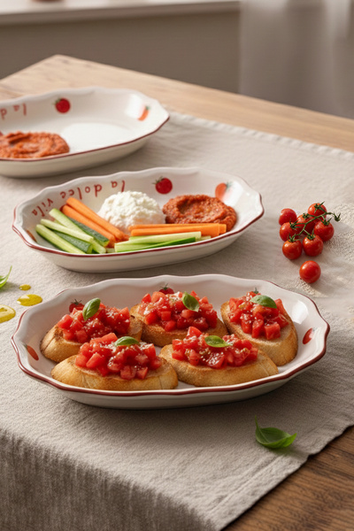 x Bengi Kurtcebe Pomodoro Stoneware 2-Piece Boat Serving Plate Set 25 cm