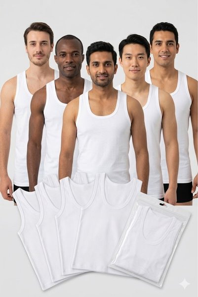 Pi Giyim 6 Pack Men's White Cotton Combed Undershirt Slim Fit Flexible Unders...