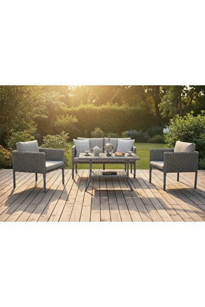 Vivense LETRA RATTAN İKİLİ BAHÇE MOBİLYASI, GRİ