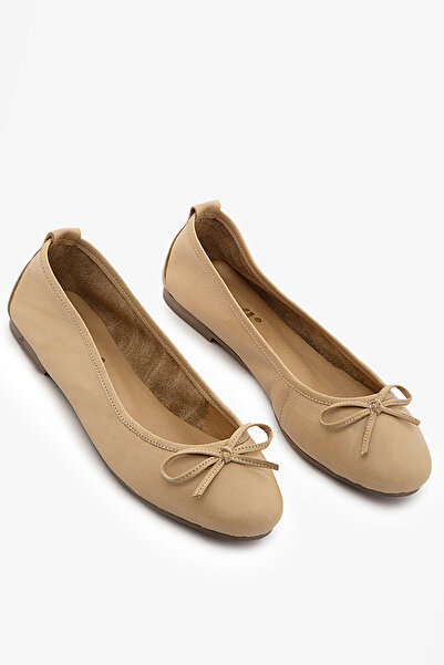 SAYL Γυναικείες μπαλαρίνες από γνήσιο δέρμα σε χρώμα δέρματος με λεπτομέρεια ...