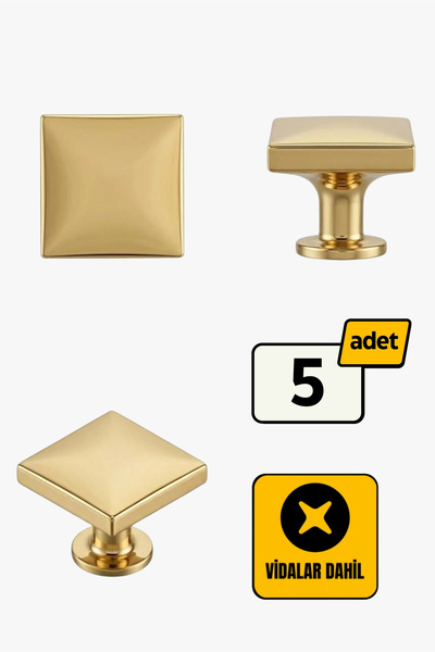 GenelTedarik Lüks Kare Gold Tekli Kulp - Modern Çekmece ve Dolap Kulbu