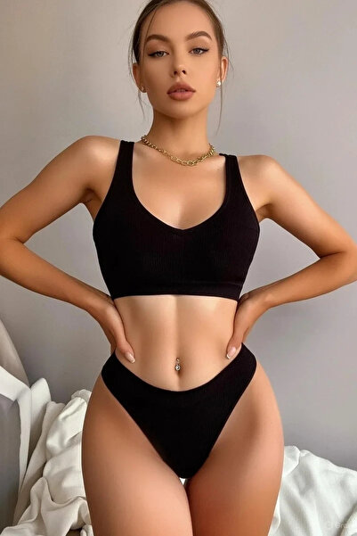 R ROCKBLACK Γυναικείο Μαύρο Σετ Σουτιέν Τάνγκα χωρίς ραφές – Μοντέρνο, Άνετο ...