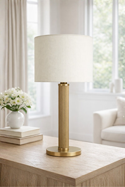 Bahar Aydınlatma Dune Eskitme Gold Gövde Krem Başlık Dekoratif Abajur