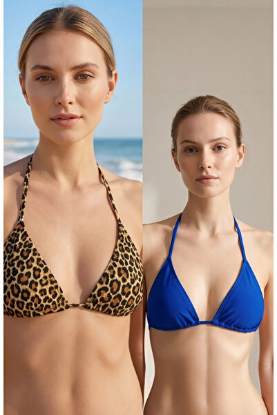 R ROCKBLACK Γυναικείο μπλουζάκι μπικίνι με λεοπάρ και μπλε μινιμαλιστικό τρίγ...