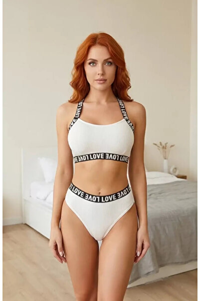 R ROCKBLACK Γυναικείο Σετ Εσωρούχων με Λευκό Σχέδιο Σταυρωτής Πλάτης και Λεπτ...