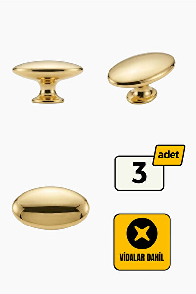 GenelTedarik Lüks Gold Oval Düğme Kulp - Modern Dolap ve Çekmece Kulbu