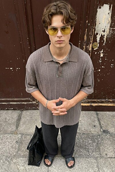 Generic Brand Polo Neck Oversize Knitwear Brown