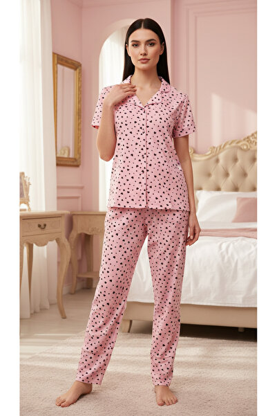 Sude HOMEWEAR ΓΥΝΑΙΚΕΙΟ ΣΕΤ ΠΙΤΖΑΜΑΣ ΜΕ ΣΧΕΔΙΑ ΚΑΙ ΚΟΝΤΑ ΜΑΝΙΚΙΑ