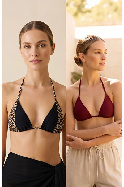 R ROCKBLACK Γυναικείο τοπ μπικίνι με λεοπάρ σχέδιο και μπορντό μίνιμαλ κοπή σ...