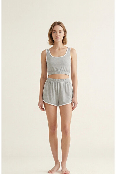 R ROCKBLACK Γυναικείο νυχτικό σε γκρι λουράκι Crop Top και σορτς