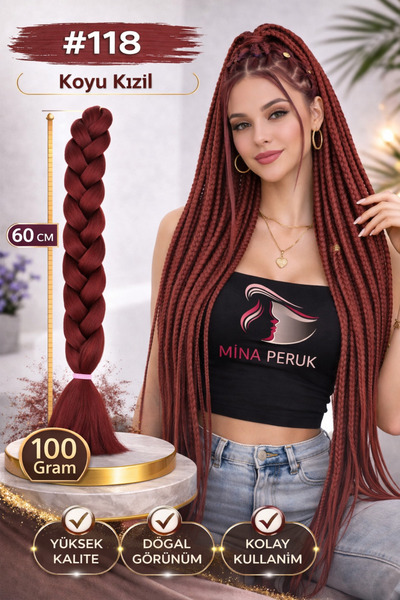 Mina Peruk Sentetik Örgülük Saç 100 Gr. - Koyu Kızıl