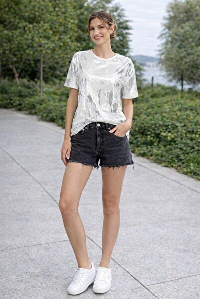 ALEXANDERGARDI Γυναικείο μπλουζάκι με γυαλιστερό εμπριμέ Crew Neck