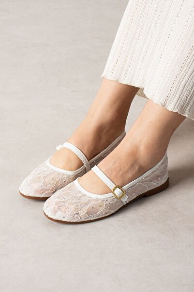 FUGA MODA Μπαλαρίνες Premium με Κεντημένη Ζώνη από Λευκό Τούλι Αλμπά και Κεντ...