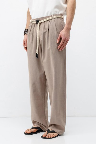 VAMOSCLO Stone detailed Oversized linen trousers belt