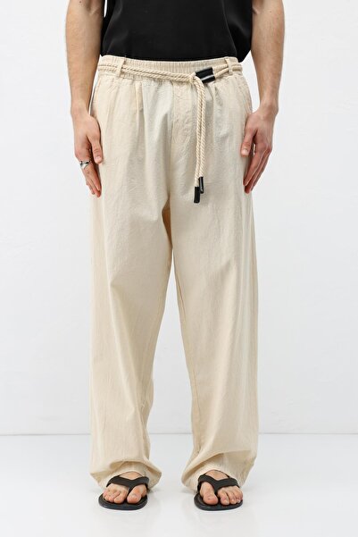 VAMOSCLO Kemer Detaylı Oversize Keten Pantolon Naturel