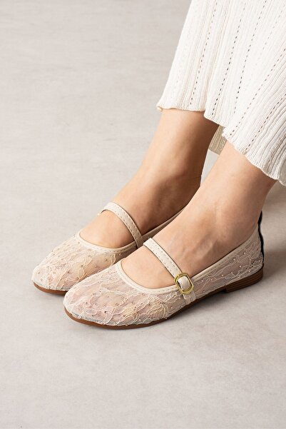 FUGA MODA Μπαλαρίνες Premium σε Μπεζ Αλμπά Τούλι με Κεντημένη Ζώνη από Μίνι Π...