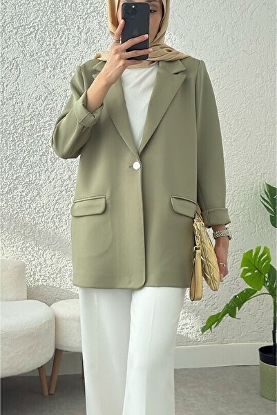 Modamorfo Single Button Lycra Jacket with Pockets -Çağla Y.