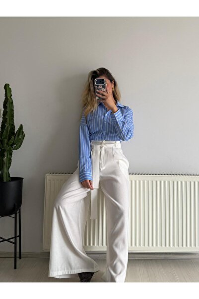 Güneş Λινό παντελόνι με φαρδιά μπατζάκια και ζώνη, ψηλόμεσο