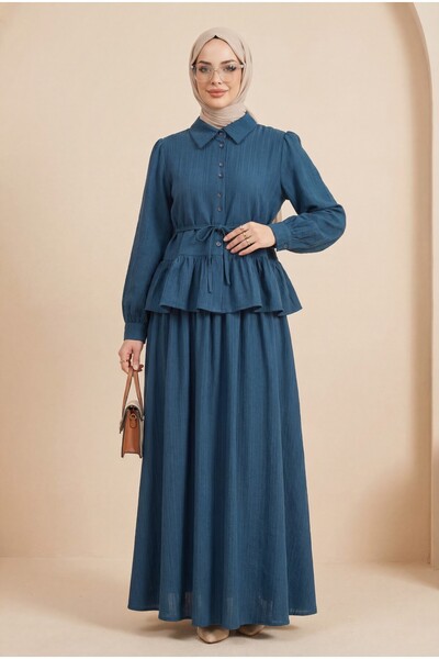 Modamorfo Σετ φούστας με βολάν, κουμπιά και κορδόνια στη μέση - μπλε ναυτικό