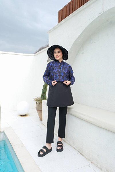 lurex moda Yarım Dijital Baskılı Tesettür Mayo