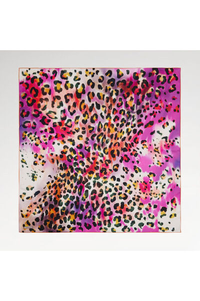 Vismara Pembe Sanatsal Leopar Desenli Twill İpek Eşarp