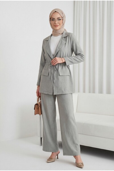 Modamorfo Σετ λινό με μπουφάν και καλυμμένη γέφυρα τούνελ - ανοιχτό γκρι