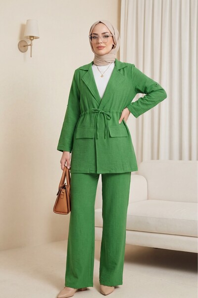 Modamorfo Σετ λινό με μπουφάν και καλυμμένη καμπαρντίνα - πράσινο