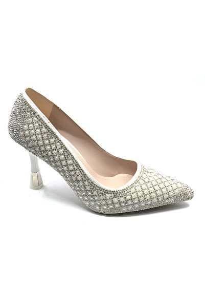 KCMN Feles Pearl Stone Λεπτομερή Νυφικά Παπούτσια Γυναικεία Sitiletto ΛΕΥΚΟ