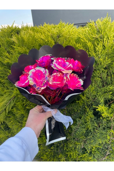 gençay Işıltılı Pembe Sonsuzluk Gül Buketi – Romantik Hediye, Kalıcı Çiçek Bu...