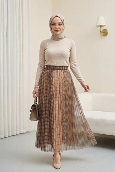 HİJABAYA Φούστα από τούλι με τετράγωνο σχέδιο και ελαστική μέση