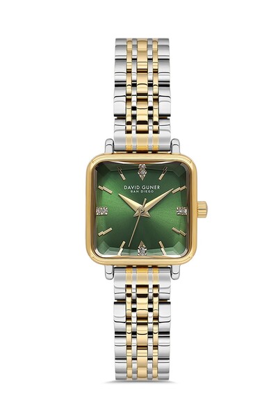 DAVID GUNER Retro Square Women's Wristwatch Green Color