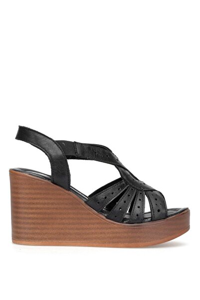 Venüs 2613601Y Γυναικεία σανδάλια με τακούνι από γνήσιο δέρμα σε μαύρο χρώμα