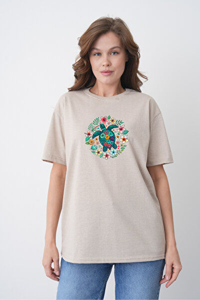 TREND EMMODA Tricou de damă în stil de vară cu imprimeu țestoasă de mare Care...