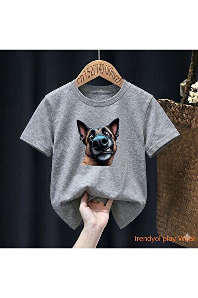 playwear Χαριτωμένο μπλουζάκι με στάμπα σκυλάκι, 100% παιδικό unisex μπλουζάκ...