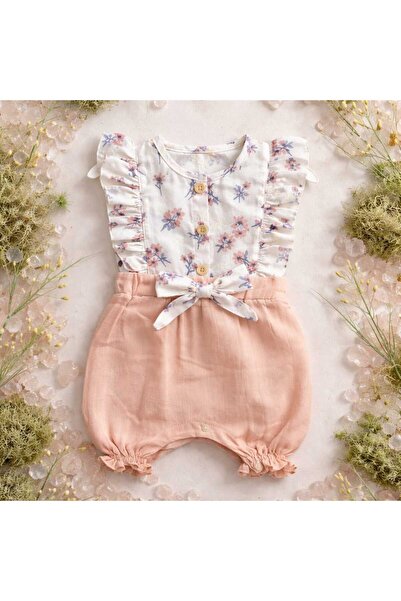 Nanon Baby Çiçek Desenli Kurdeleli Kız Çocuk Tulum