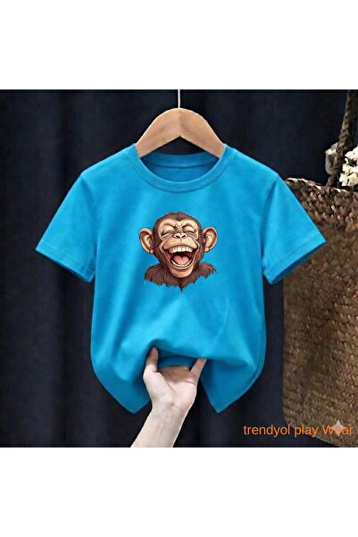 playwear Smiling Monkey Τυπωμένο 100% παιδικό unisex μπλουζάκι 5 6 -7 8-9 10 ...