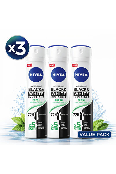 NIVEA Σετ 3 τεμαχίων Αντιιδρωτικό Σπρέι Black & White Invisible Fresh, Femei,...