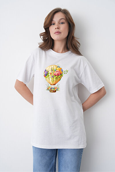 TREND EMMODA Tricou alb cu gât rotund, cu imprimeu cu baloane zburătoare, în ...