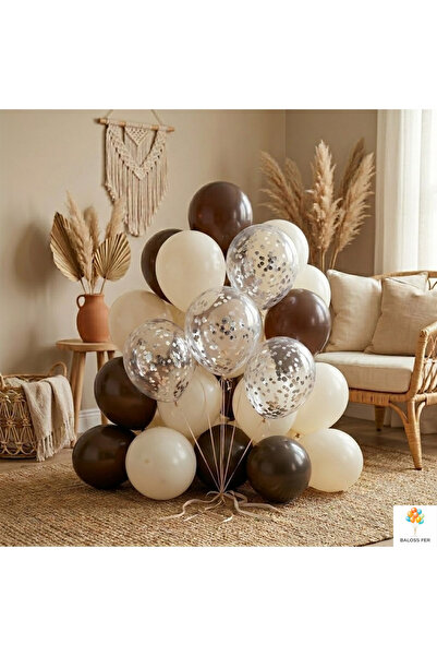 baloss fer Kahverengi Deniz Kumu Balon Seti 20’li Gümüş Konfeti Şeffaf Balon ...